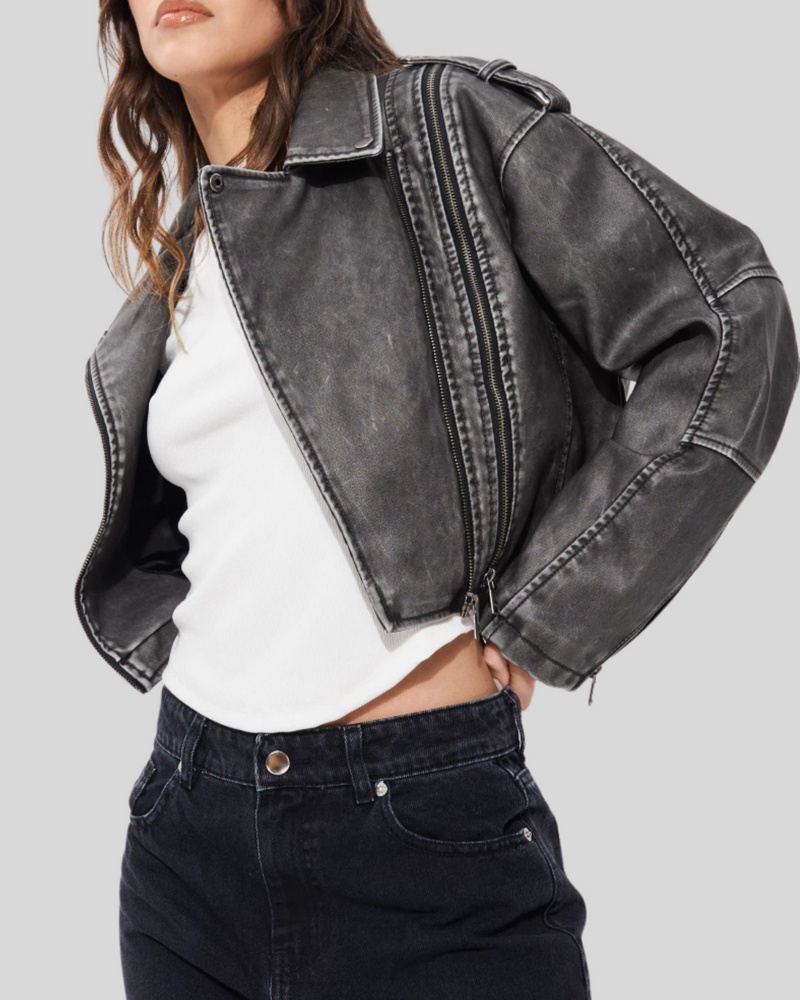 Chaqueta de Cuero Corta para Mujer