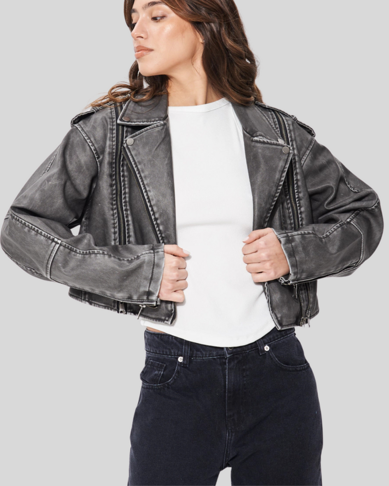 Chaqueta de Cuero Corta para Mujer